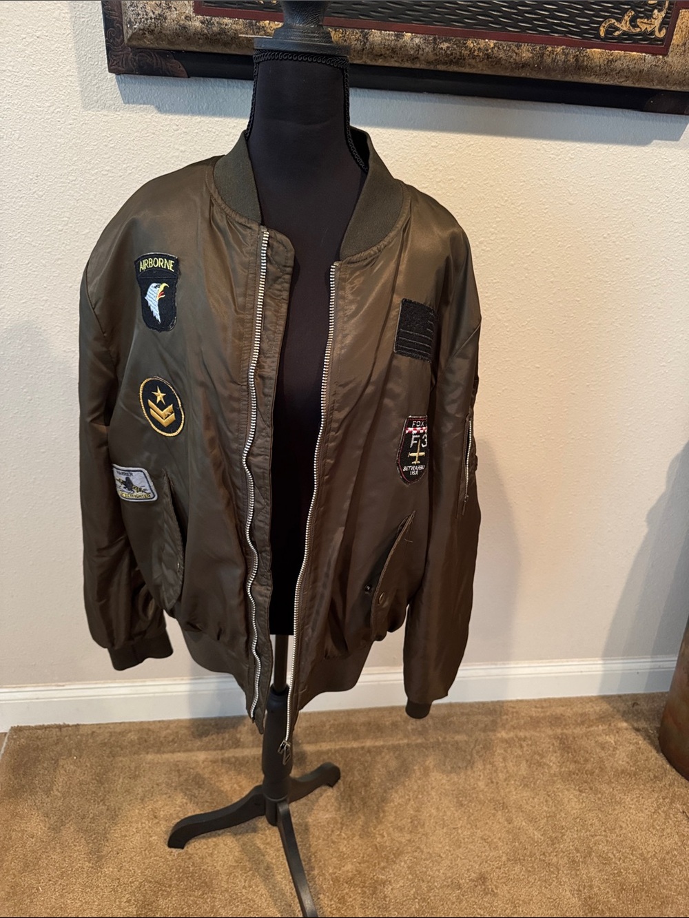 Olive Green Military Patch Bomber Jacket